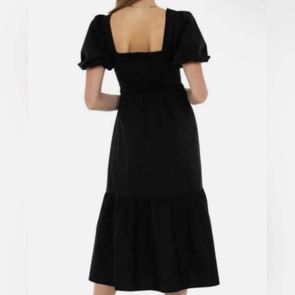 Astr Black Square-Neck Midi Dress with Puff Sleeves - Picture 2 of 12